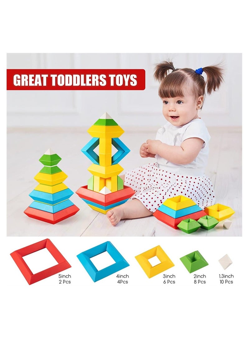Stacking Toys for Toddlers, Montessori 1 2 3 4 5 Year Old Girls Boys Preschool Learning Activities, 30Pcs Building Blocks Educational STEM Sensory Gifts Kids