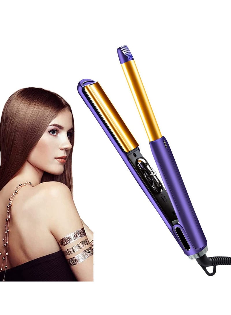 Flat Iron Hair Straightener and Curler Perm Rod for Short, Professional Ceramic Tourmaline Volumizer, 3 in 1 Small Straightening Curling Volumizing Portable Travel Dual Voltage
