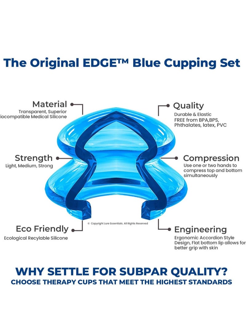 Cupping Set  Ultra Clear Blue Silicone Therapy for Cellulite Reduction and Myofascial Release - Massage Therapists and Home Use