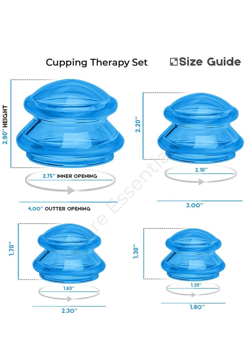 Cupping Set  Ultra Clear Blue Silicone Therapy for Cellulite Reduction and Myofascial Release - Massage Therapists and Home Use