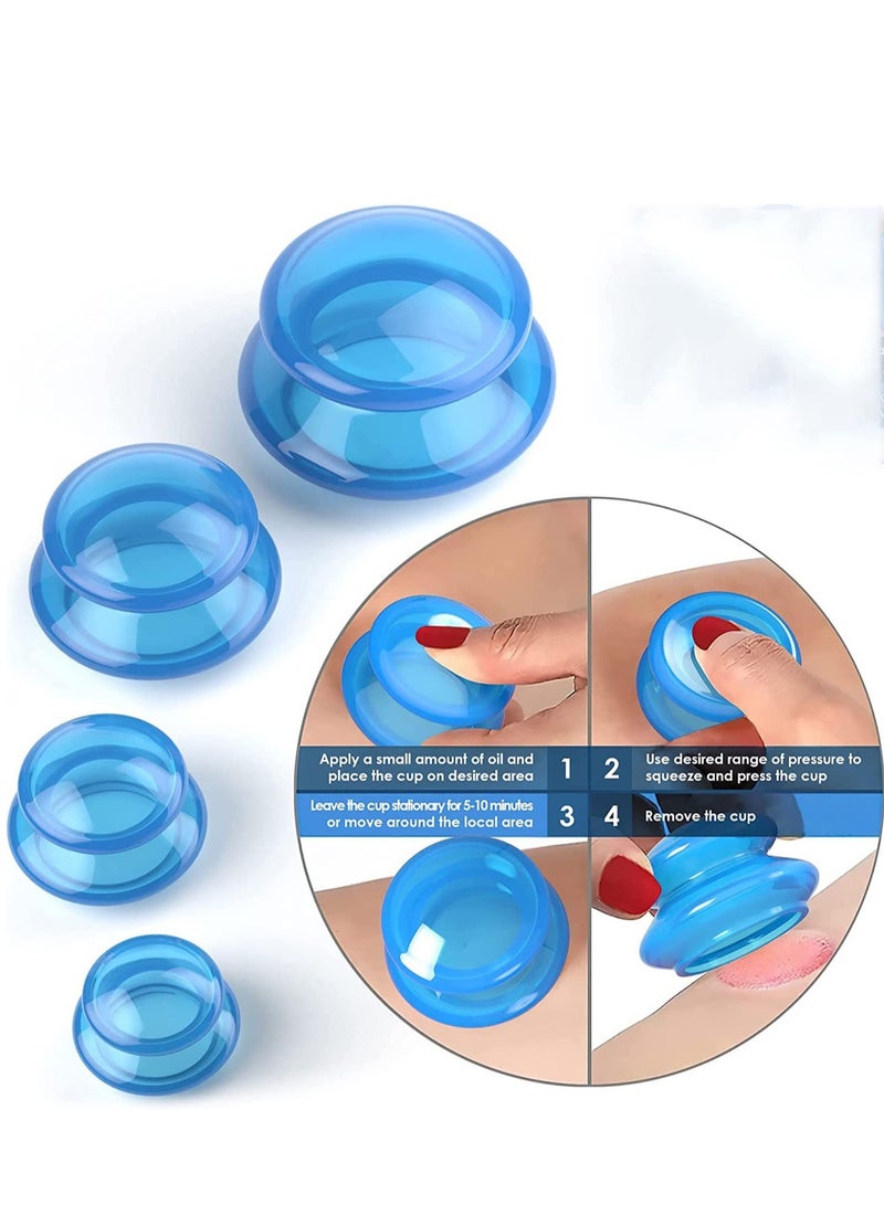Cupping Set  Ultra Clear Blue Silicone Therapy for Cellulite Reduction and Myofascial Release - Massage Therapists and Home Use