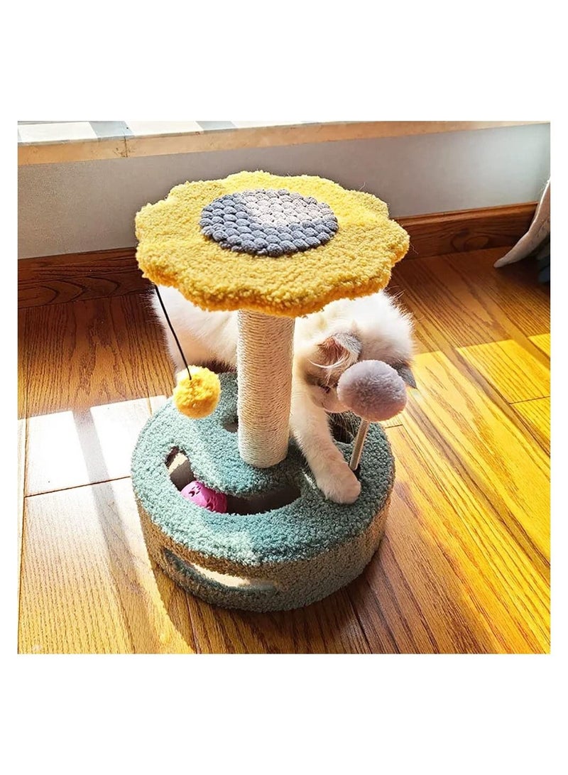 2 in 1 Cat Tree, Flower Cat Scratching Post, Cat Tower With Ball And Natural Sisal For Small Cats And Kittens