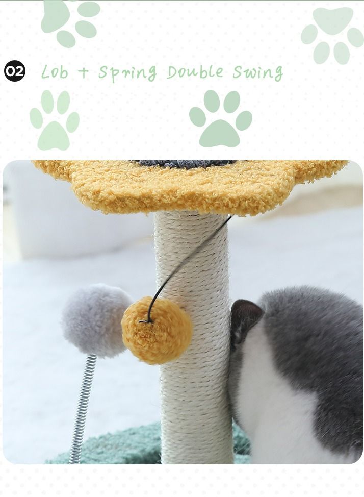 2 in 1 Cat Tree, Flower Cat Scratching Post, Cat Tower With Ball And Natural Sisal For Small Cats And Kittens