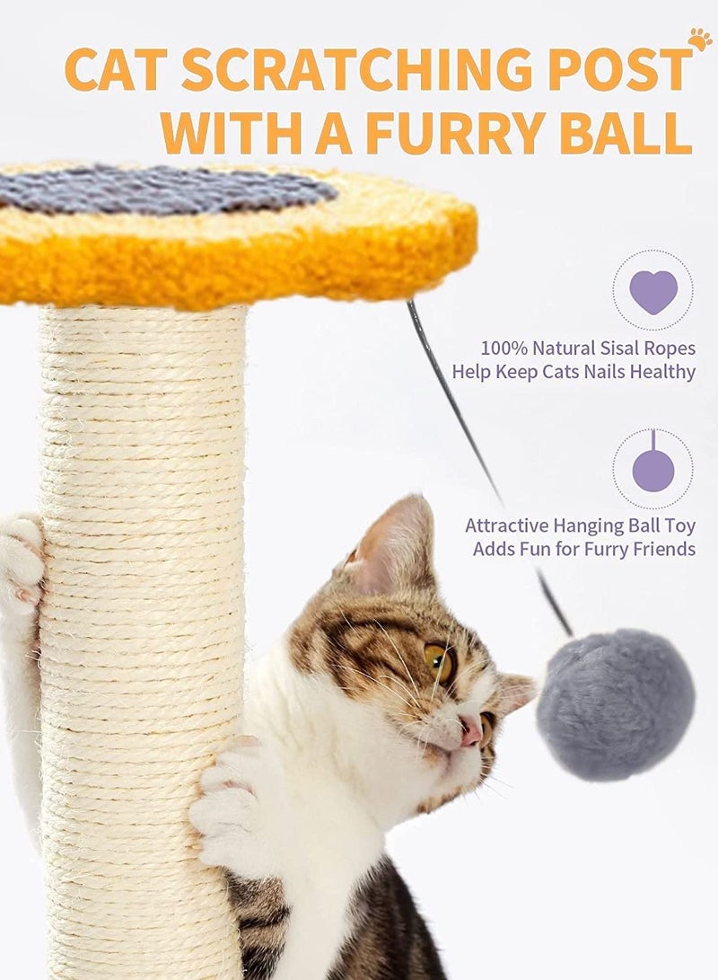 2 in 1 Cat Tree, Flower Cat Scratching Post, Cat Tower With Ball And Natural Sisal For Small Cats And Kittens