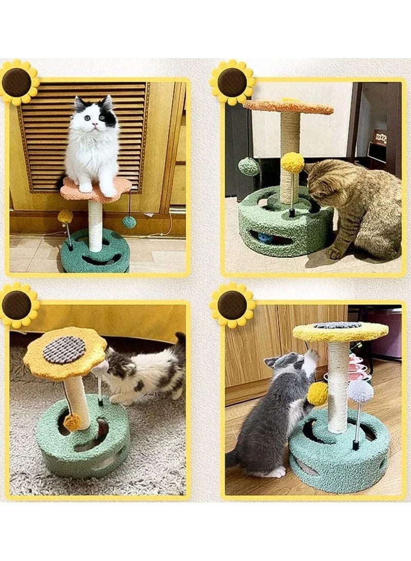 2 in 1 Cat Tree, Flower Cat Scratching Post, Cat Tower With Ball And Natural Sisal For Small Cats And Kittens