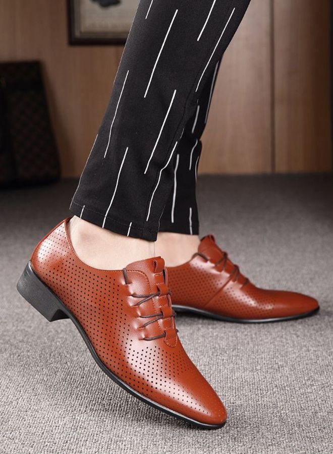 Lace-up Pointed Oxford Casual Shoes Brown