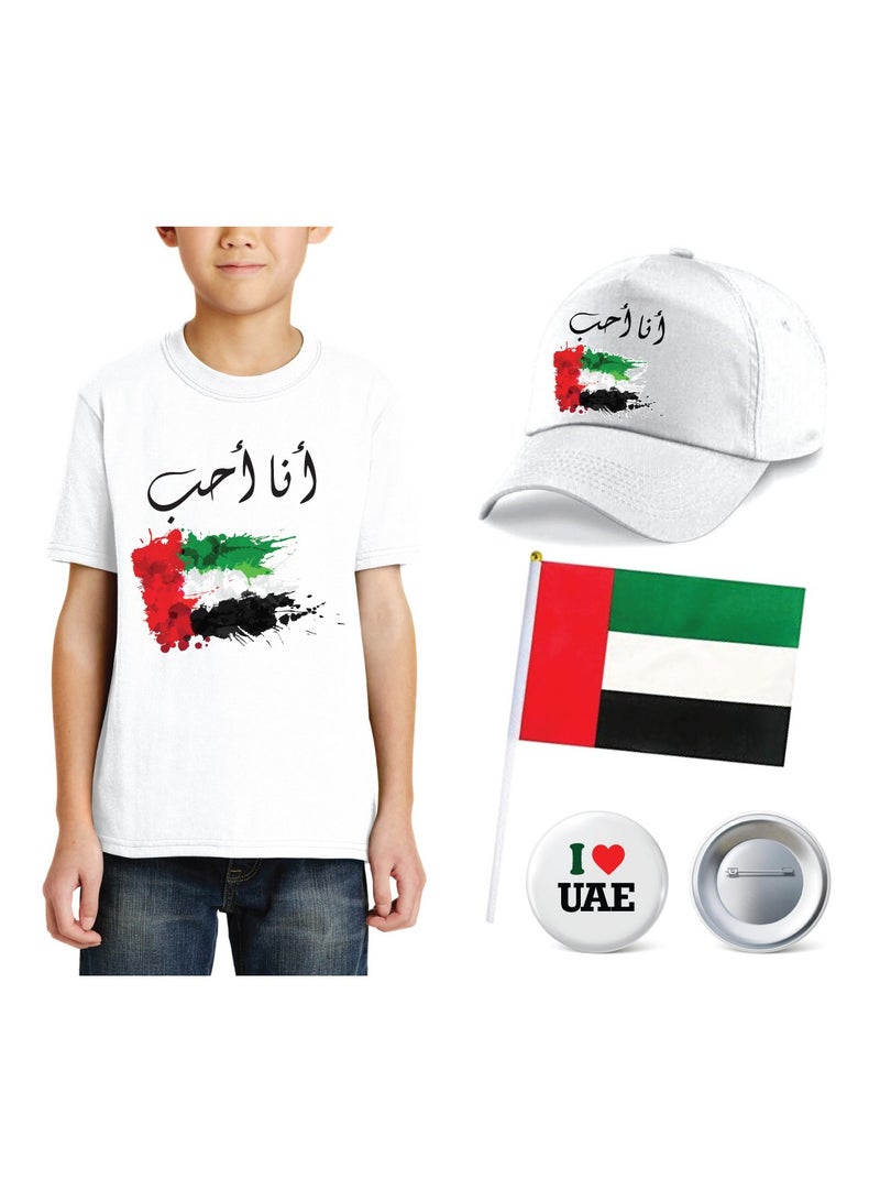 UAE Kids Boys Tshirt  Cap Flag and Badge Combo Pack of 4