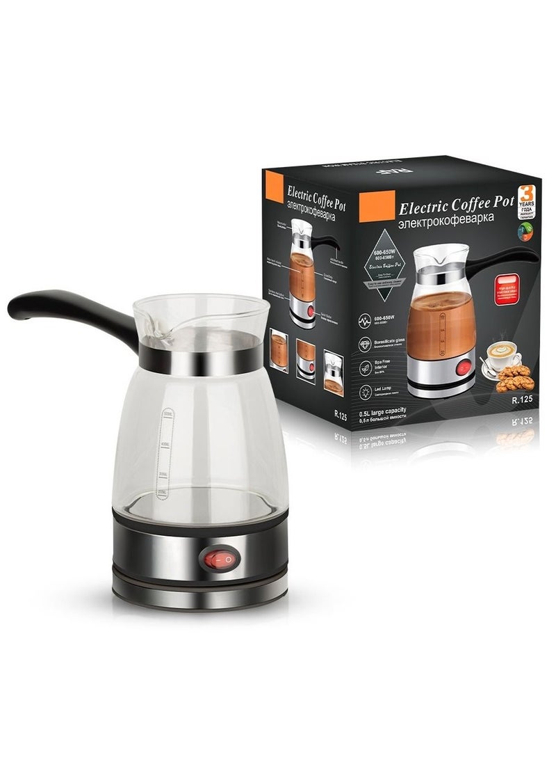 Turkish Glass Coffee Maker Electric Machine | Turkish Coffee Maker | Electrical Coffee Pot | 500ML / 5 Cups | The Best and Most Efficient Way to Make a Warm Cup of Coffee or Tea and Boil Water (Black)