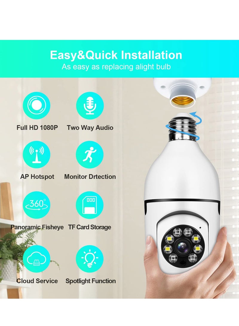 Wireless Home Camera (Pack of 2) 360 Degree Wireless WIFI Light Bulb Security Camera with Motion Detection and Two-Way Audio System