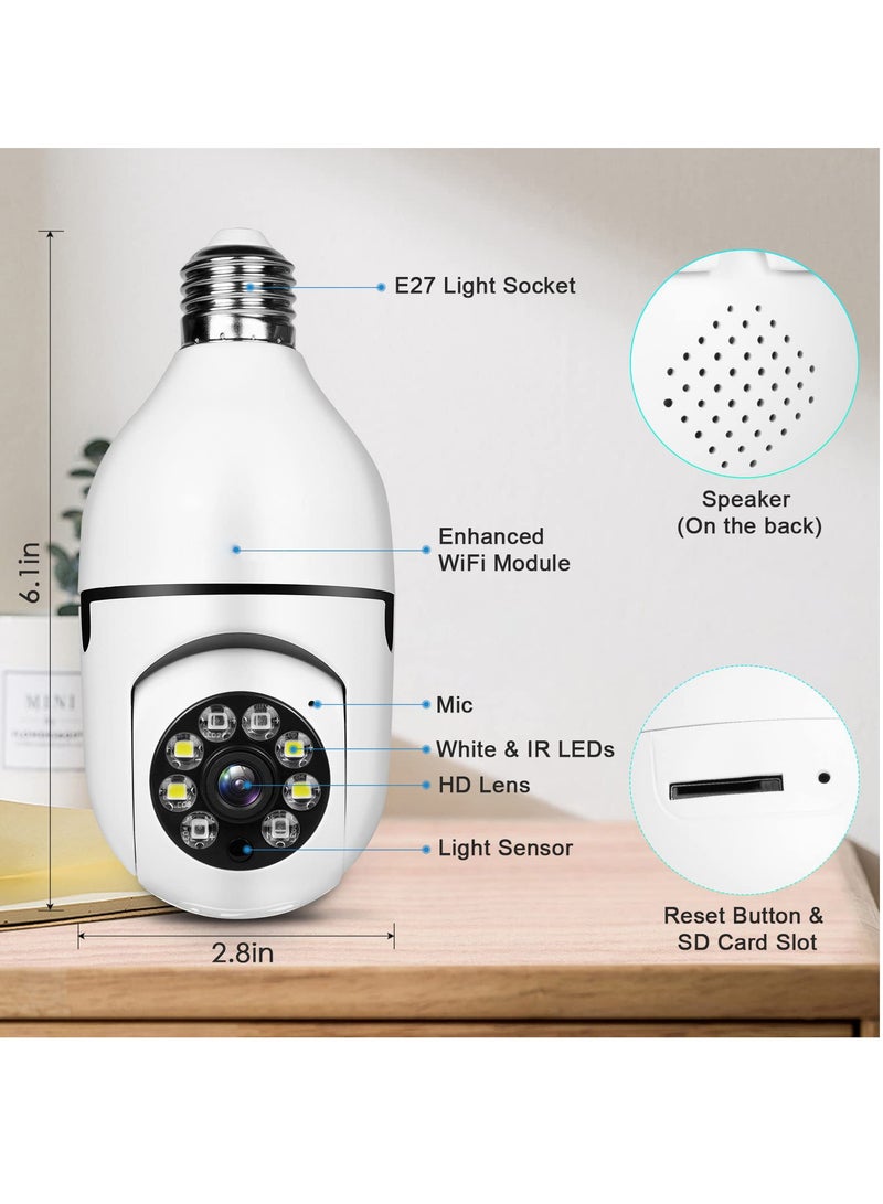 Wireless Home Camera (Pack of 2) 360 Degree Wireless WIFI Light Bulb Security Camera with Motion Detection and Two-Way Audio System