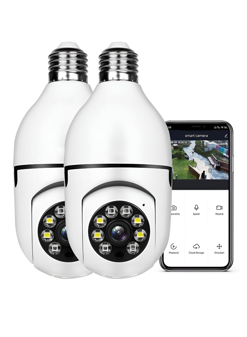 Wireless Home Camera (Pack of 2) 360 Degree Wireless WIFI Light Bulb Security Camera with Motion Detection and Two-Way Audio System
