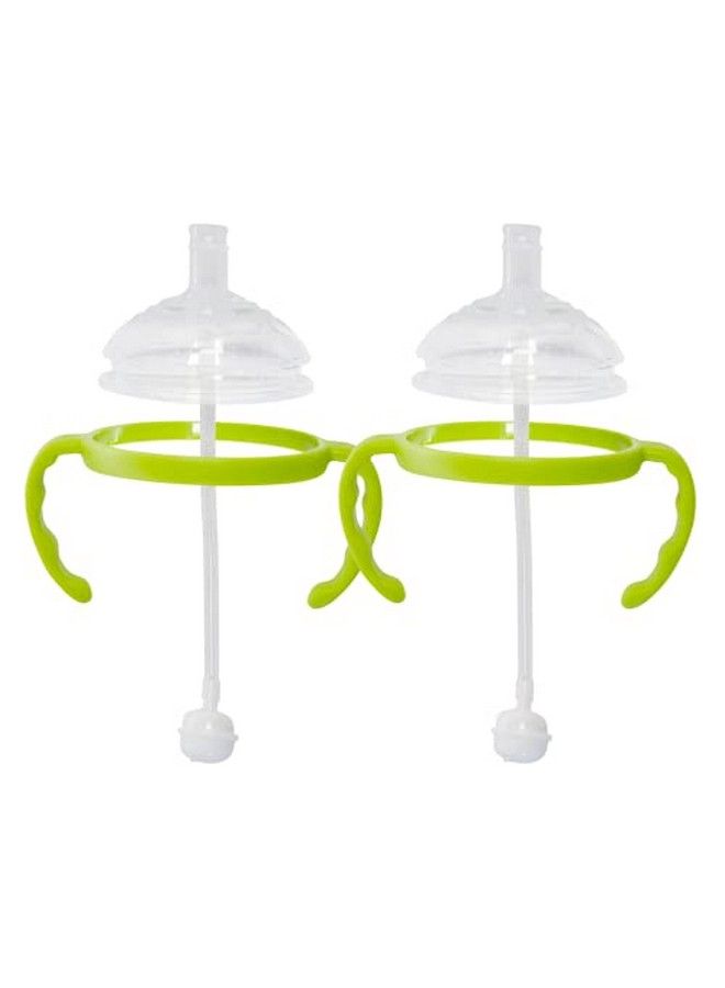 Straw Transition Cup Kit For Comotomo Baby Bottles ; Conversion Kit Fits 5 Ounce And 8 Ounce Bottles ; Soft Silicone Straw Top Bottle Nipple & Weighted Straw To Help Baby Transition ; 2 Pack (Green)