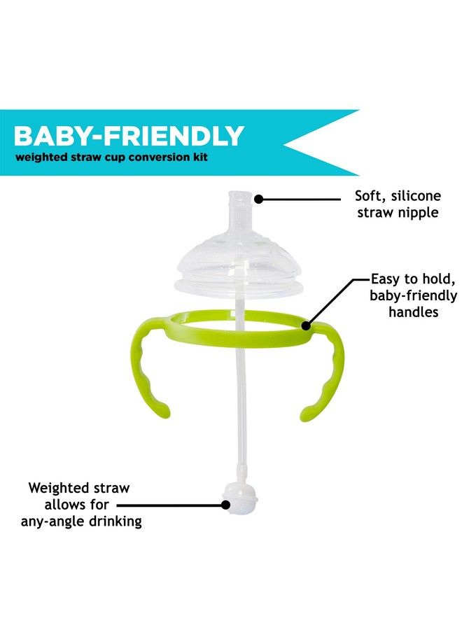 Straw Transition Cup Kit For Comotomo Baby Bottles ; Conversion Kit Fits 5 Ounce And 8 Ounce Bottles ; Soft Silicone Straw Top Bottle Nipple & Weighted Straw To Help Baby Transition ; 2 Pack (Green)