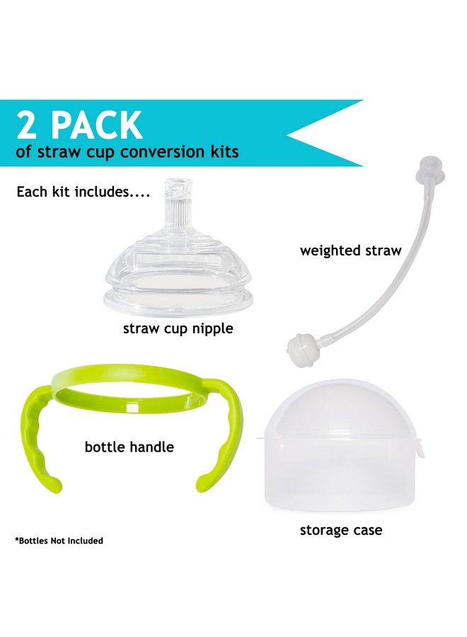 Straw Transition Cup Kit For Comotomo Baby Bottles ; Conversion Kit Fits 5 Ounce And 8 Ounce Bottles ; Soft Silicone Straw Top Bottle Nipple & Weighted Straw To Help Baby Transition ; 2 Pack (Green)
