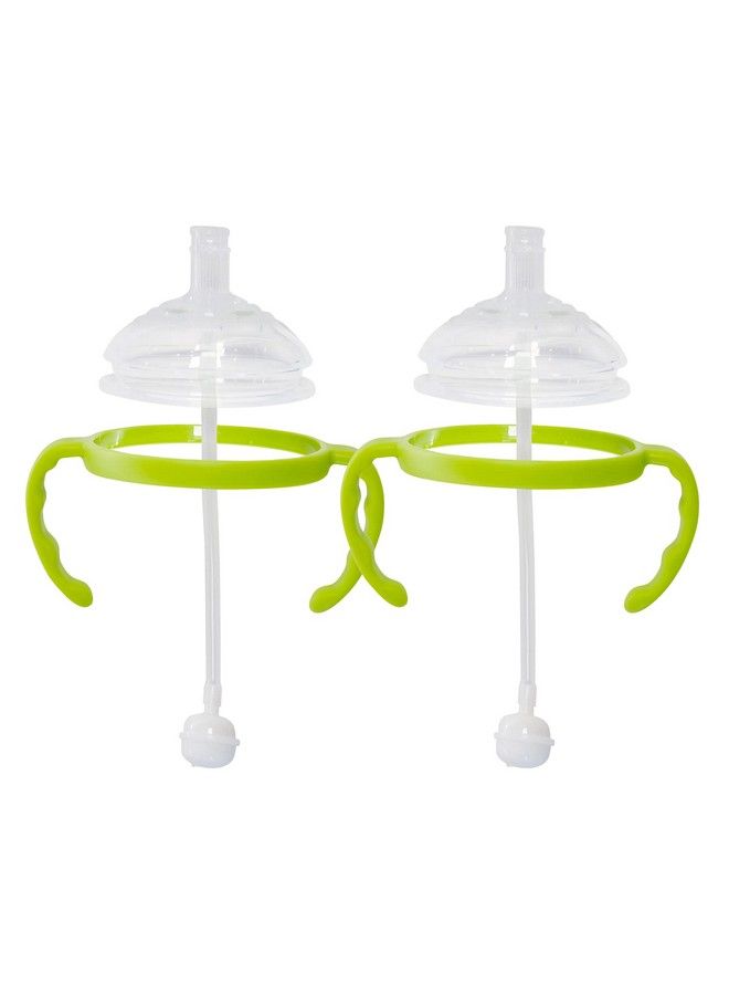 Straw Transition Cup Kit For Comotomo Baby Bottles ; Conversion Kit Fits 5 Ounce And 8 Ounce Bottles ; Soft Silicone Straw Top Bottle Nipple & Weighted Straw To Help Baby Transition ; 2 Pack (Green)