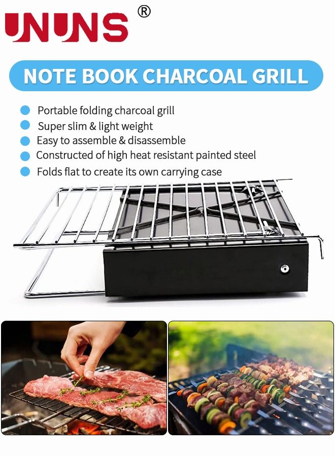 Charcoal Folding Barbecue Grill, Portable BBQ Grill Stainless Steel Barbecue Foldable Smoker BBQ Grill Desk Tabletop Barbecue Grills for Camping Picnic Outdoor Garden Party, 29x25x29cm,  X-shaped