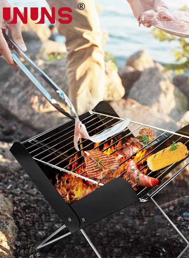 Charcoal Folding Barbecue Grill, Portable BBQ Grill Stainless Steel Barbecue Foldable Smoker BBQ Grill Desk Tabletop Barbecue Grills for Camping Picnic Outdoor Garden Party, 29x25x29cm,  X-shaped