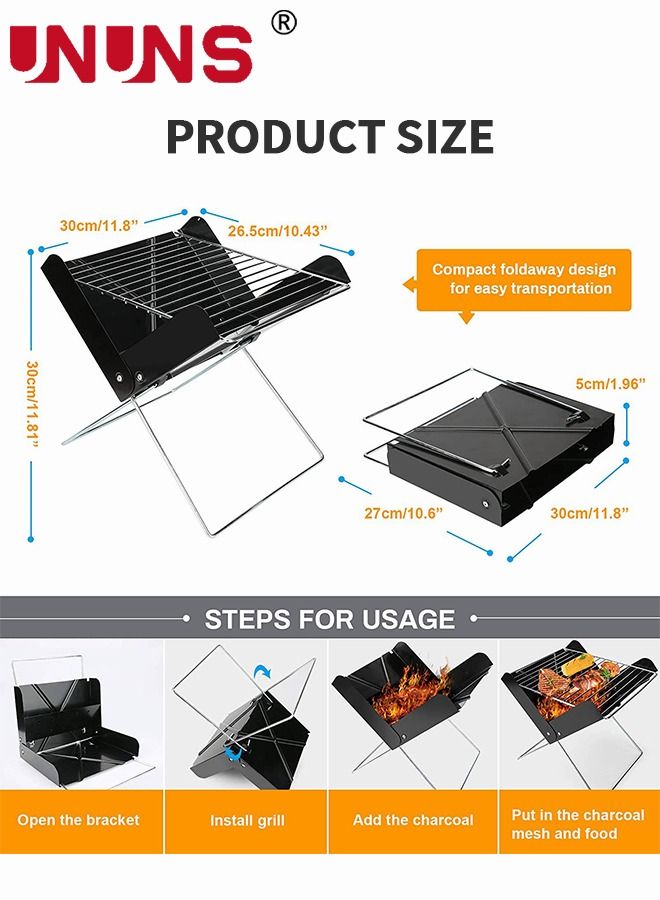 Charcoal Folding Barbecue Grill, Portable BBQ Grill Stainless Steel Barbecue Foldable Smoker BBQ Grill Desk Tabletop Barbecue Grills for Camping Picnic Outdoor Garden Party, 29x25x29cm,  X-shaped