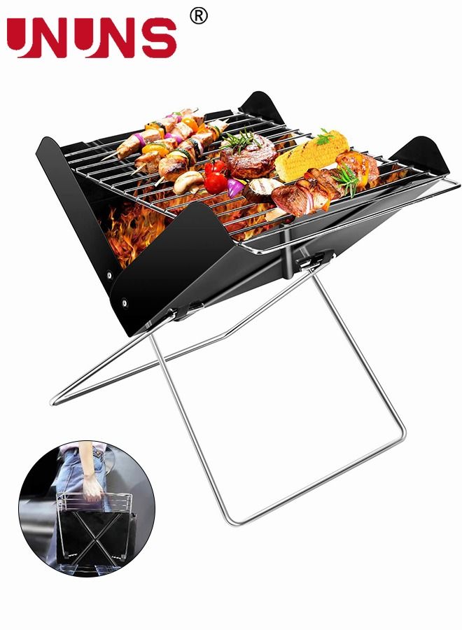 Charcoal Folding Barbecue Grill, Portable BBQ Grill Stainless Steel Barbecue Foldable Smoker BBQ Grill Desk Tabletop Barbecue Grills for Camping Picnic Outdoor Garden Party, 29x25x29cm,  X-shaped