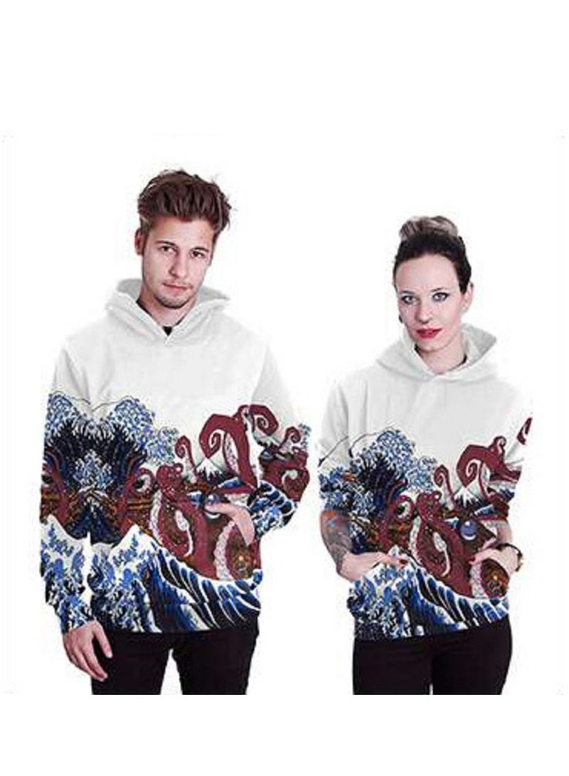 Single Piece 3D Digital Printed Loose Hooded Sweater