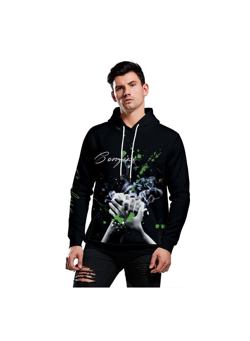 Single Piece 3D Digital Printed Loose Hooded Sweater