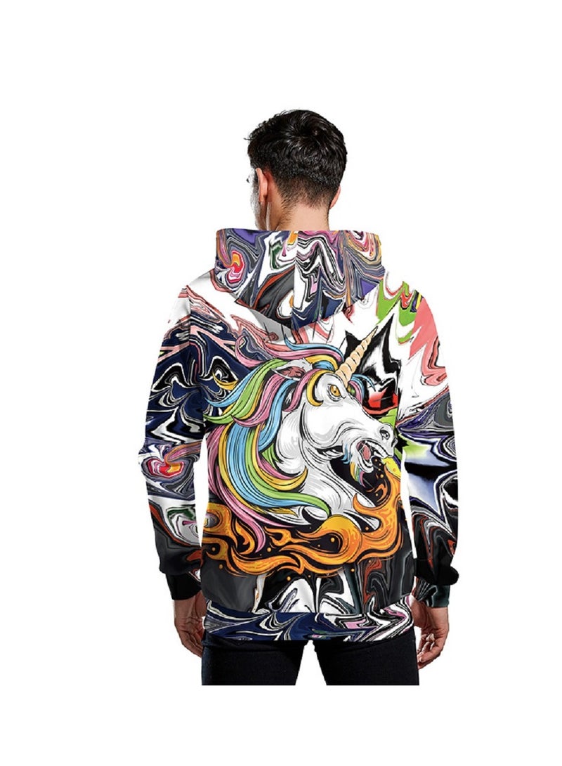 Single Piece 3D Digital Printed Loose Hooded Sweater