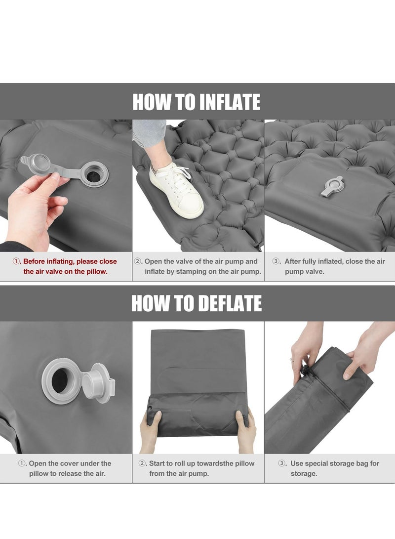 Double Sleeping Pad for Camping, 78''X49''X3.9'' Large Self Inflating Camping Sleeping Pad with Pillow Built-in Pump Portable 2 Person Camping Pad for Hiking, Backpacking, Tent Air Mattress(Grey)