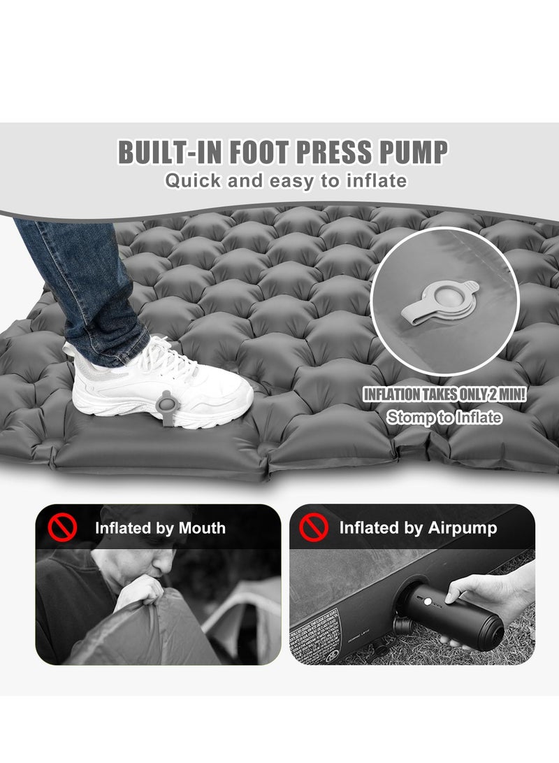 Double Sleeping Pad for Camping, 78''X49''X3.9'' Large Self Inflating Camping Sleeping Pad with Pillow Built-in Pump Portable 2 Person Camping Pad for Hiking, Backpacking, Tent Air Mattress(Grey)
