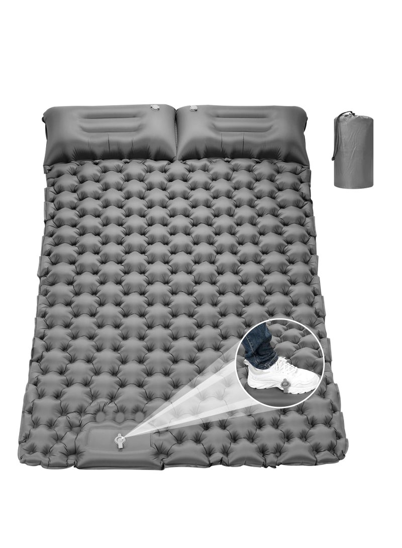 Double Sleeping Pad for Camping, 78''X49''X3.9'' Large Self Inflating Camping Sleeping Pad with Pillow Built-in Pump Portable 2 Person Camping Pad for Hiking, Backpacking, Tent Air Mattress(Grey)