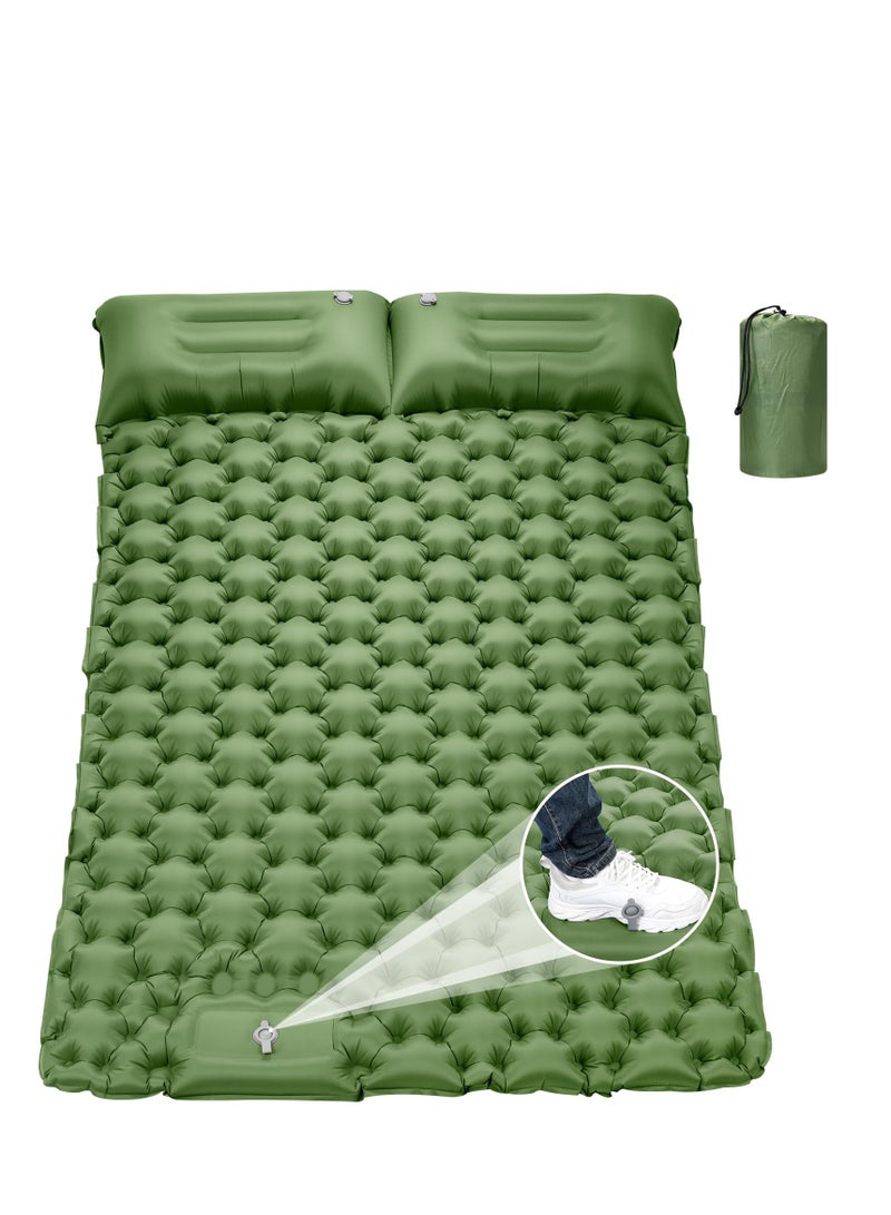 Double Sleeping Pad for Camping, 78''X49''X3.9'' Large Self Inflating Camping Sleeping Pad with Pillow Built-in Pump Portable 2 Person Camping Pad for Hiking, Backpacking, Tent Air Mattress(Green)