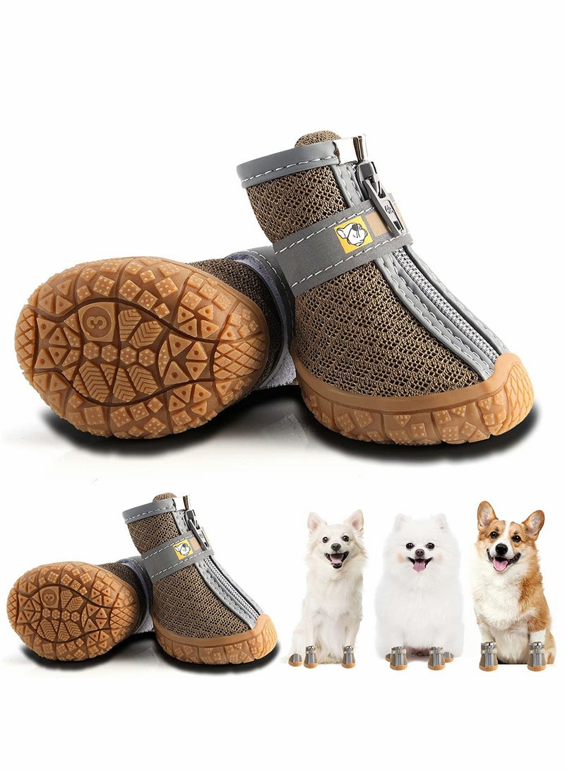 Dog Shoes 4 Pcs Size 3 Anti Slip Breathable Waterproof Dog Booties Boot Paw Protector for Small Dog Dog Hiking Shoes with Reflective Adjustable Strap Zipper Puppy Shoe for Hot Pavement Winter Snow