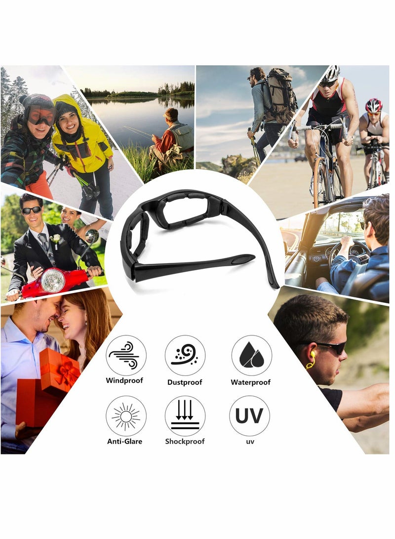 Motorcycle Riding Glasses 3 Pair Padding Goggles UV Protection Dustproof Windproof Motorcycle Sunglasses Outdoor Cycling Glasses Desert Dust Mirror Cycling Mirror Sports Glasses Foam Glasses