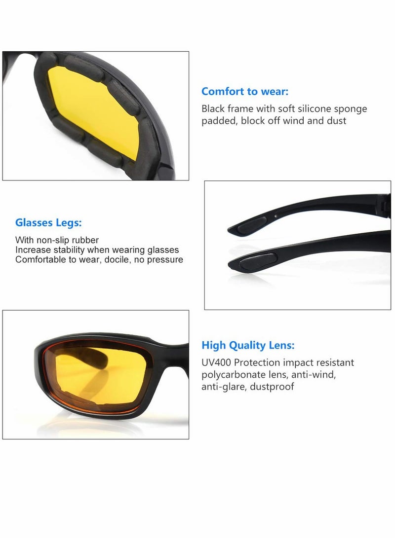 Motorcycle Riding Glasses 3 Pair Padding Goggles UV Protection Dustproof Windproof Motorcycle Sunglasses Outdoor Cycling Glasses Desert Dust Mirror Cycling Mirror Sports Glasses Foam Glasses