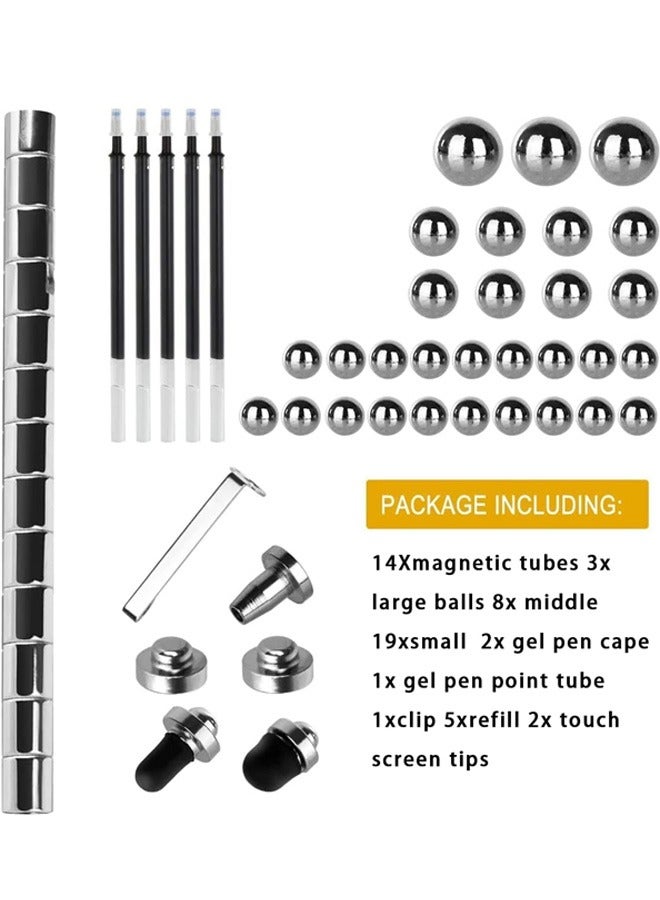 Fidget Pen, Magnetic Pen Jorunb 55 Pcs Decompression Magnetic Pen Magnets DIY Toys Fidget Toys Magnetic Sculpture Building Blocks Desktop Sculpture Toys Stress Relief Gift for Adults or Kids (silver)