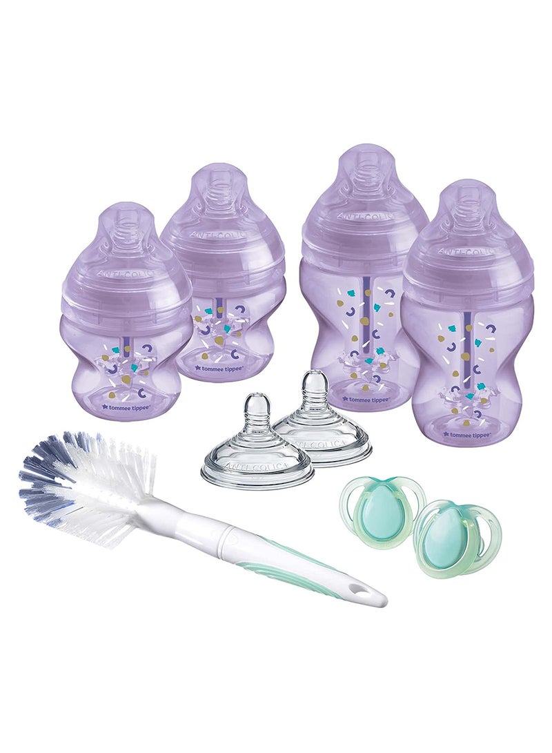Advanced Closer To Nature Anti-Colic Starter Baby Bottle Kit  2x 150 ml And 2x 260 ml With Slow Flow Teats For 0 Months+, Purple