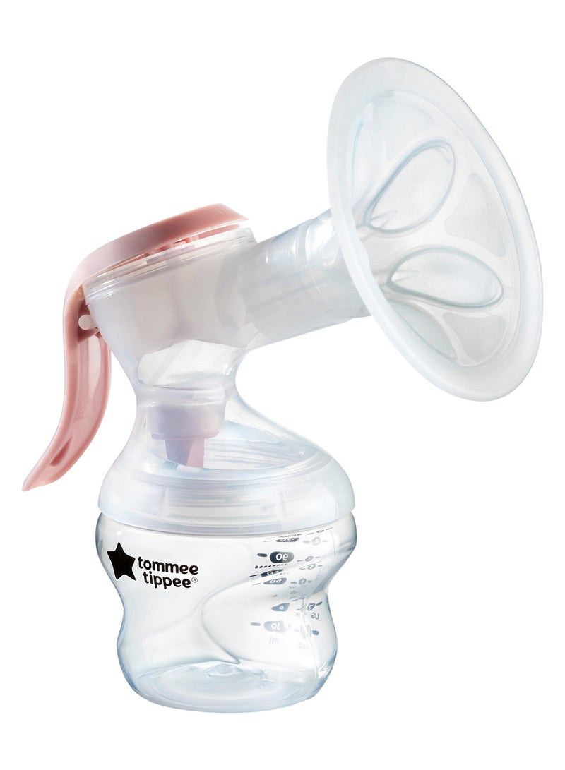 Made for Me Single Manual Breast Pump, Strong Suction, Soft Feel, Ergonomic Handle, Portable and Quiet Breastmilk Pump, Baby Bottle Included, One Size