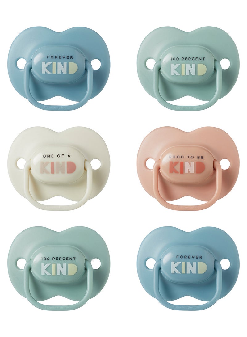 Pack Of 6 Anytime Soothers, Symmetrical Orthodontic Design, BPA-Free Silicone Baglet, 6-18 Months Multicolor
