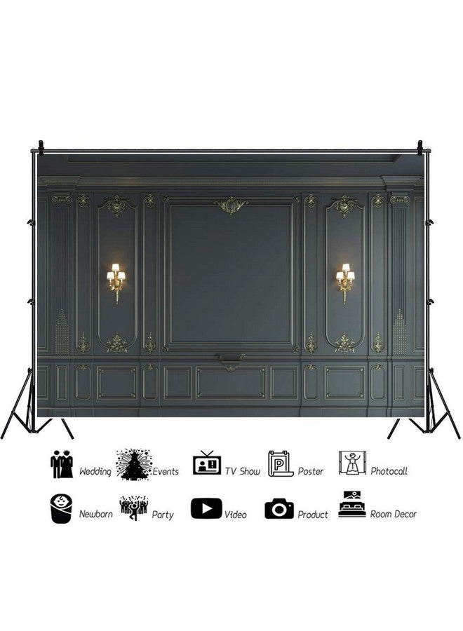 7X5Ft Interior Wall Backdrop Indoor Empty Room Baroque Black Vintage Elegant European Photography Background Photo Business Office Bedroom Living Room Photo Portrait Studio Prop