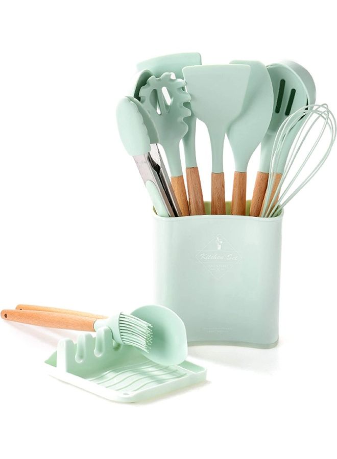12-Piece Non-stick Silicone Cooking Utensils Set Mint Green 11 x 16 x 33cm