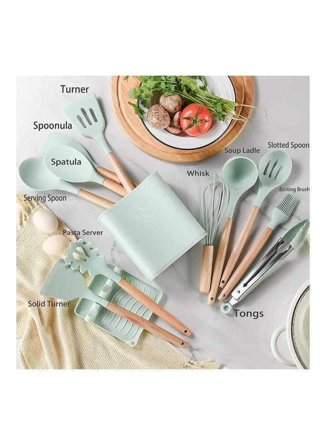 12-Piece Non-stick Silicone Cooking Utensils Set Mint Green 11 x 16 x 33cm