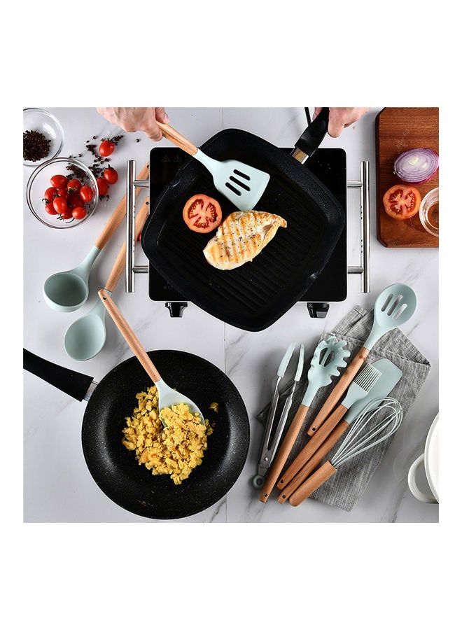 12-Piece Non-stick Silicone Cooking Utensils Set Mint Green 11 x 16 x 33cm