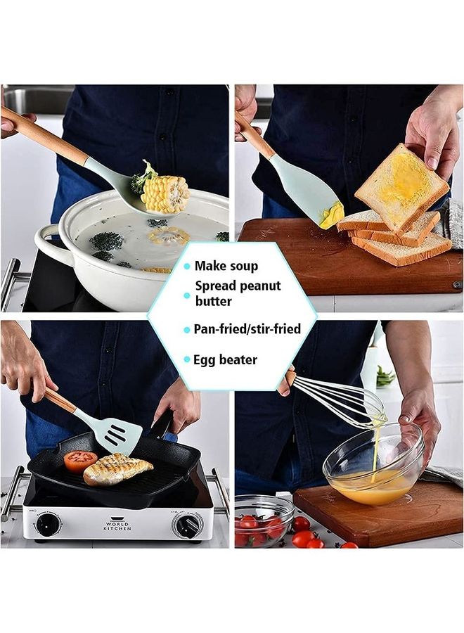12-Piece Non-stick Silicone Cooking Utensils Set Mint Green 11 x 16 x 33cm