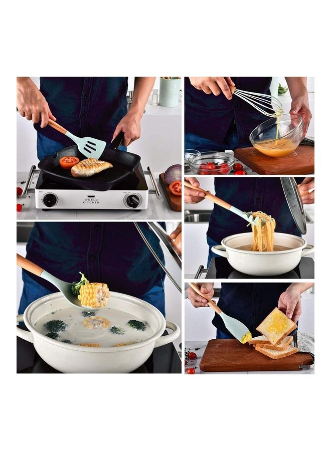 12-Piece Non-stick Silicone Cooking Utensils Set Mint Green 11 x 16 x 33cm
