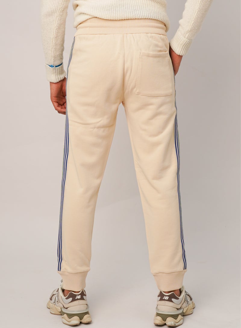 Men’s Side Stripe Zipper Pockets Jogger Pants in Marshmallow