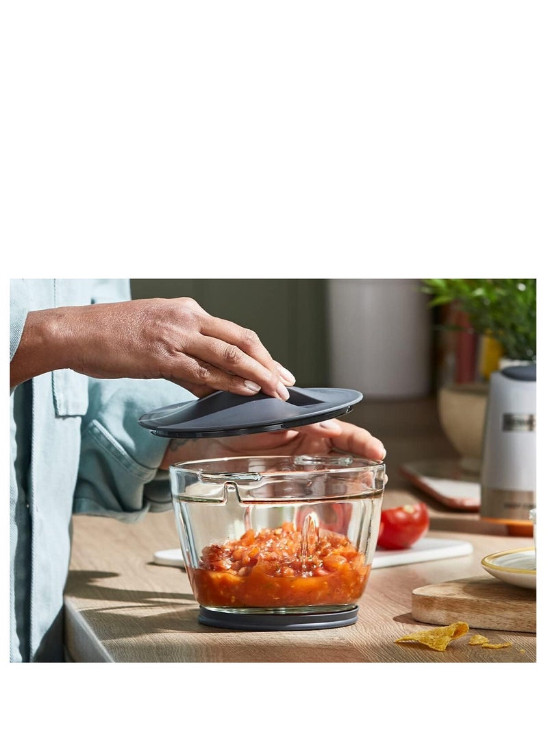 Glass Chopper Electric Food Chopper with 1.2L Glass Bowl (600ml working capacity), Dripper Pro, Quad Blade, Storage Lid, Dual Speed, Spatula, Ice Crush Function 500 W CHP62.400SI SILVER