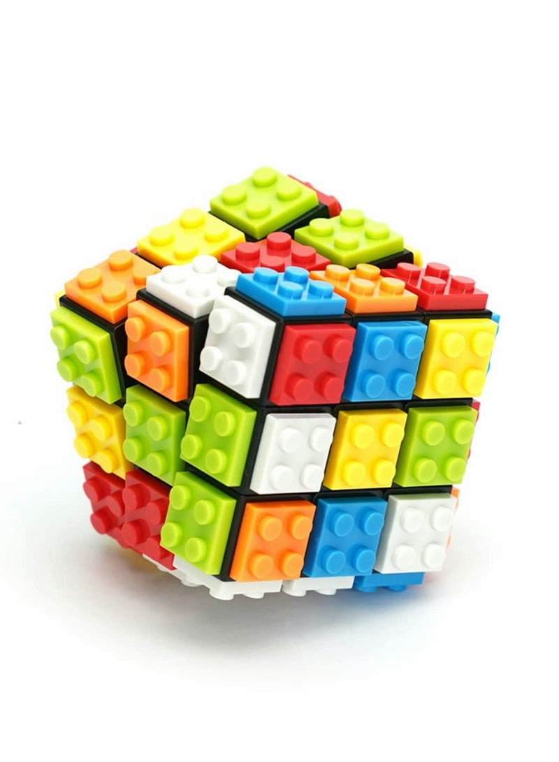 Magic Cube Rubix Cube 3x3 Build-on Brick Magic Cube Brain Teaser Puzzle and Bricks Toy in 1 for Kids Adult Gift Compatible with Lego