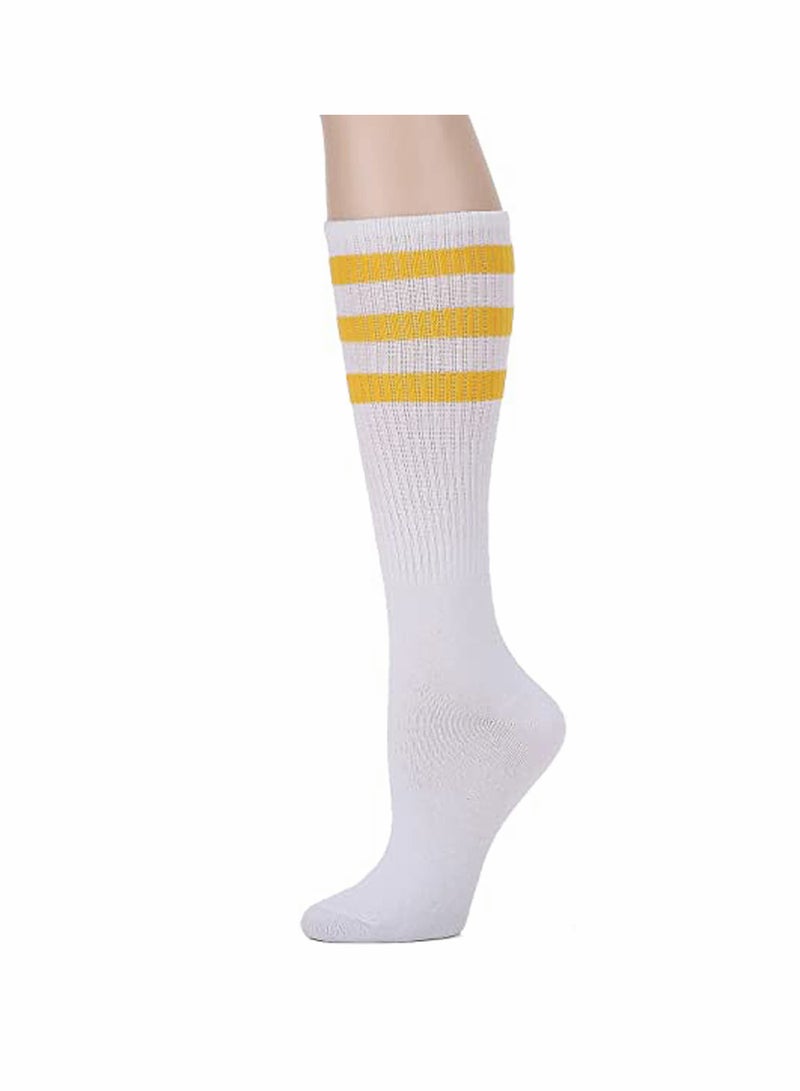 Over the Calf Tube Crew Tennis Socks for Women, Sports & Everyday Wear, Retro, 3 Pack
