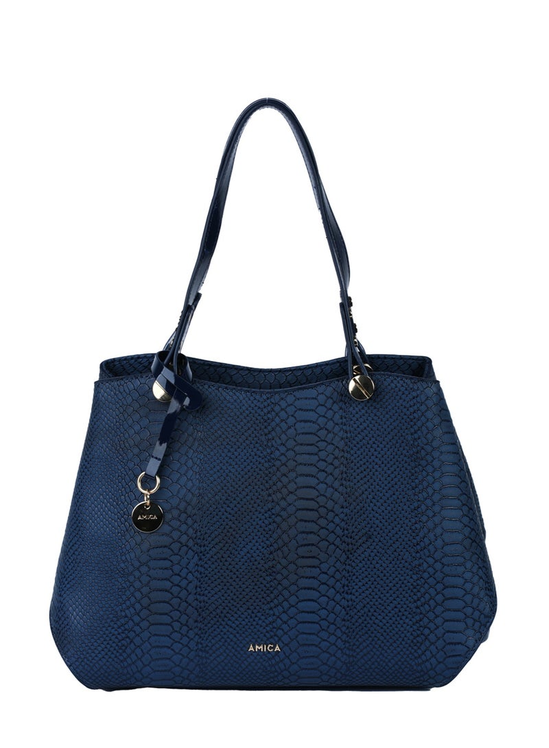 Alma Ladies Leather Satchel Handbag with Reptile Texture