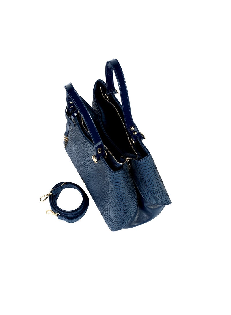 Alma Ladies Leather Satchel Handbag with Reptile Texture
