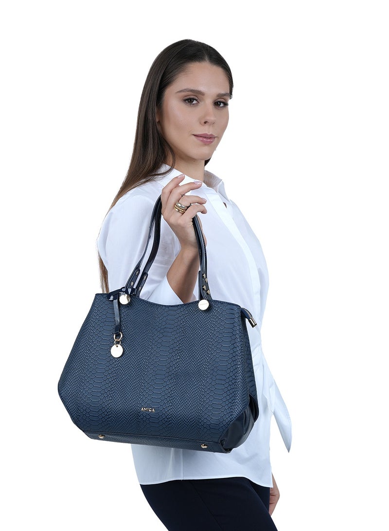 Alma Ladies Leather Satchel Handbag with Reptile Texture